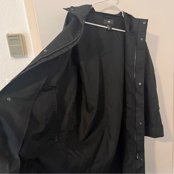 H&M The Weeknd Collab XO Black Parka Trench Windbreaker Rain Jacket Zip - Picture 10 of 12